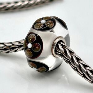 TROLLBEADS Deep Purple White & Gold Glitter Flowers LAA 925S NEW!